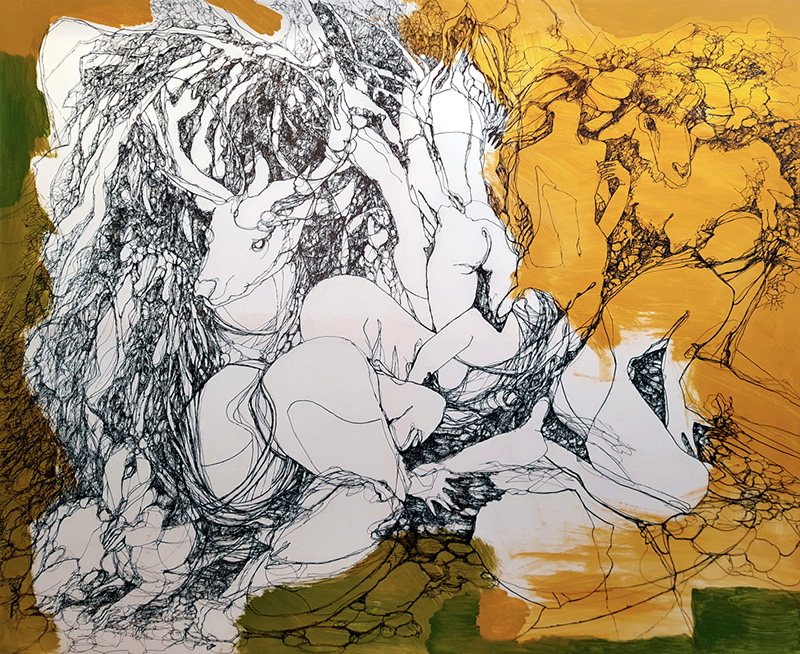 "memento mori" Tusche, Acryl, 120 x 100 cm, 2022